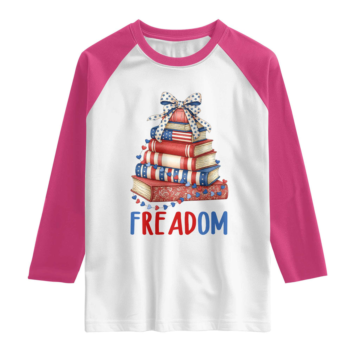 Funny Patriotic Book Lover Gift Raglan Shirt Freadom TS12 White Heliconia Print Your Wear