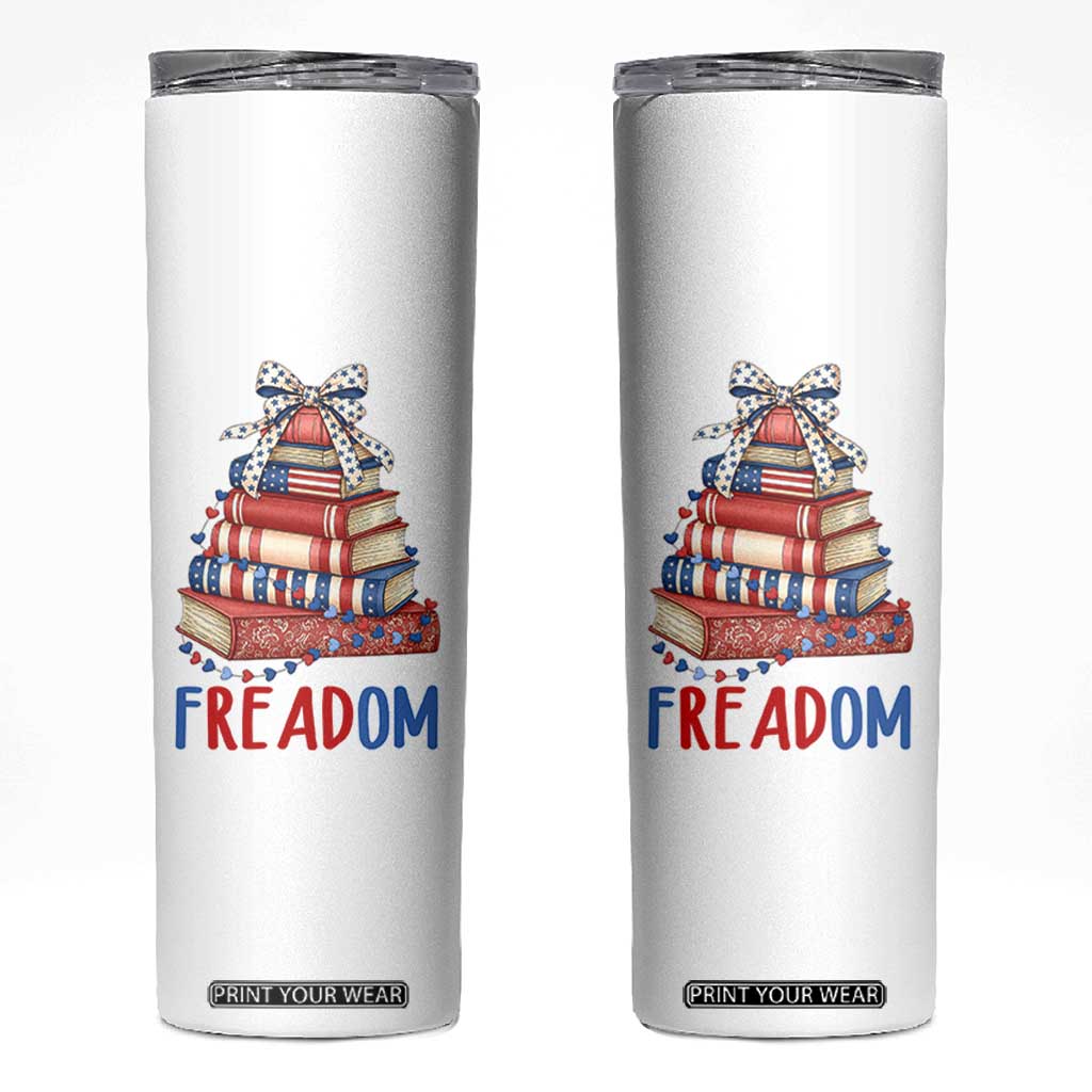 Funny Patriotic Book Lover Gift Skinny Tumbler Freadom TS12 White Print Your Wear