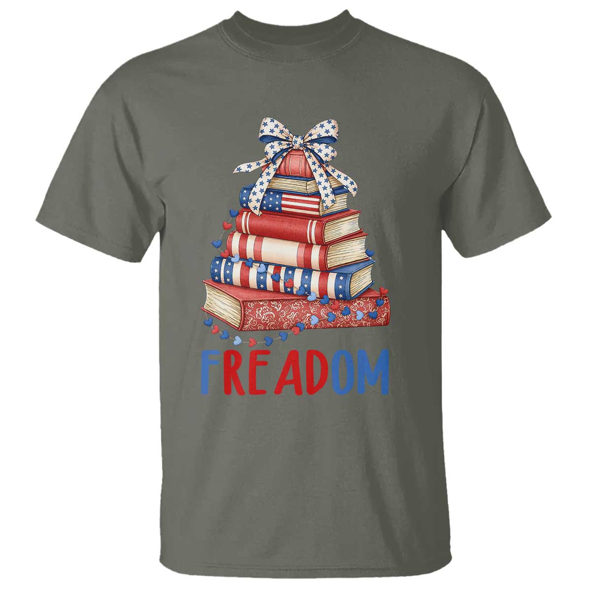 Funny Patriotic Book Lover Gift T Shirt Freadom TS12 Military Green Print Your Wear