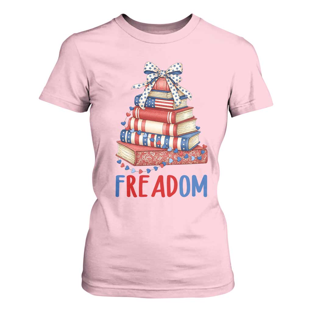 Funny Patriotic Book Lover Gift T Shirt For Women Freadom TS12 Light Pink Print Your Wear