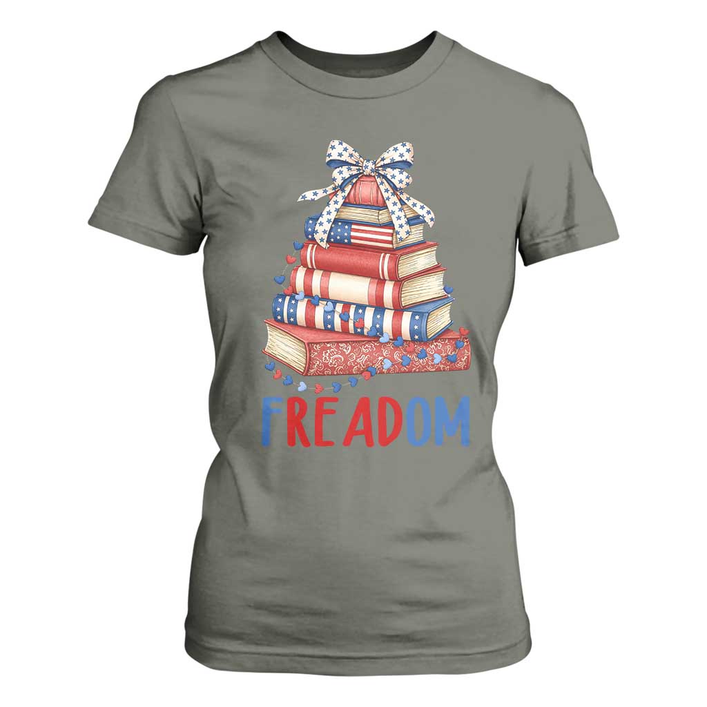Funny Patriotic Book Lover Gift T Shirt For Women Freadom TS12 Military Green Print Your Wear