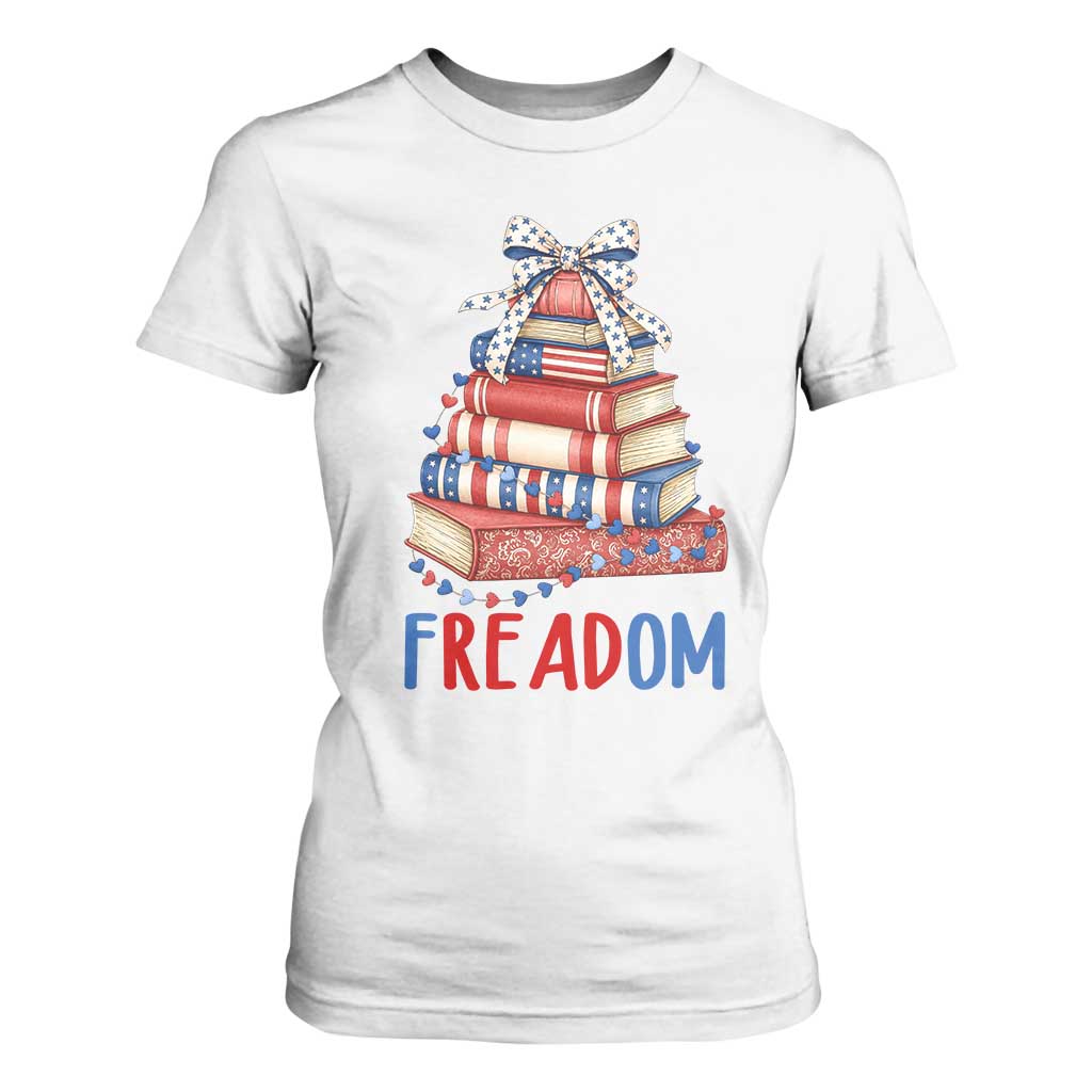 Funny Patriotic Book Lover Gift T Shirt For Women Freadom TS12 White Print Your Wear