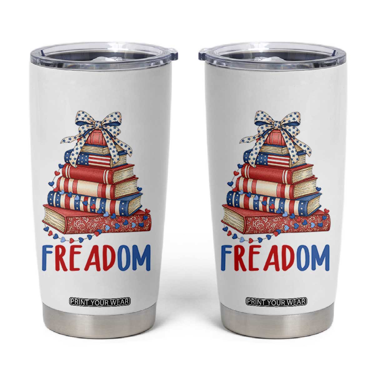 Funny Patriotic Book Lover Gift Tumbler Cup Freadom TS12 White Print Your Wear
