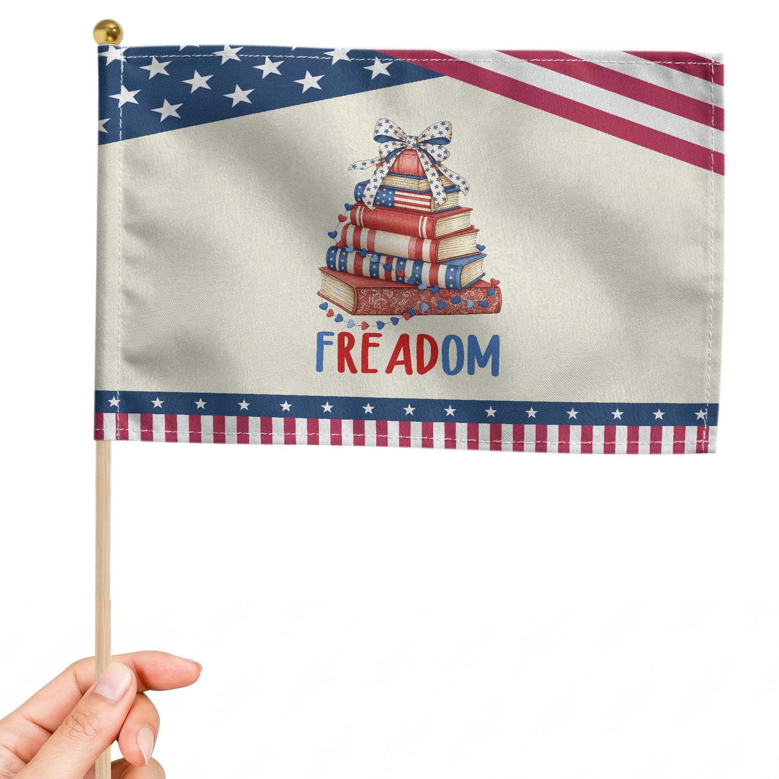 Funny Book Lover Gift Patriotic Handheld Flag Freadom TS12 Modern 8.2