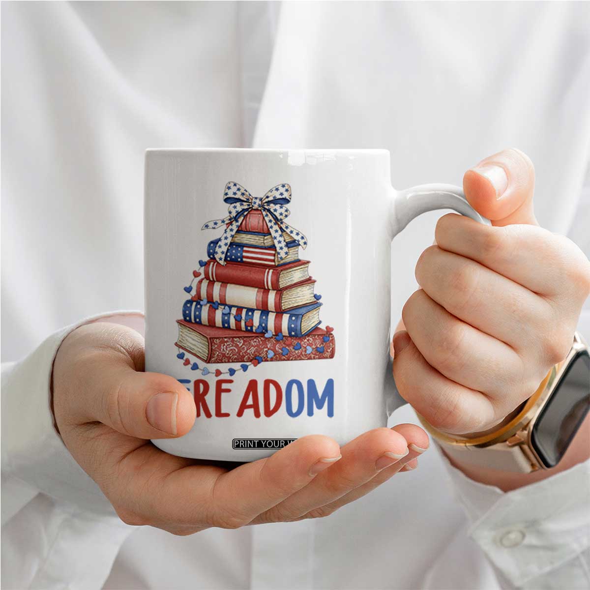 Funny Patriotic Book Lover Gift Coffee Mug Freadom TS12 Print Your Wear