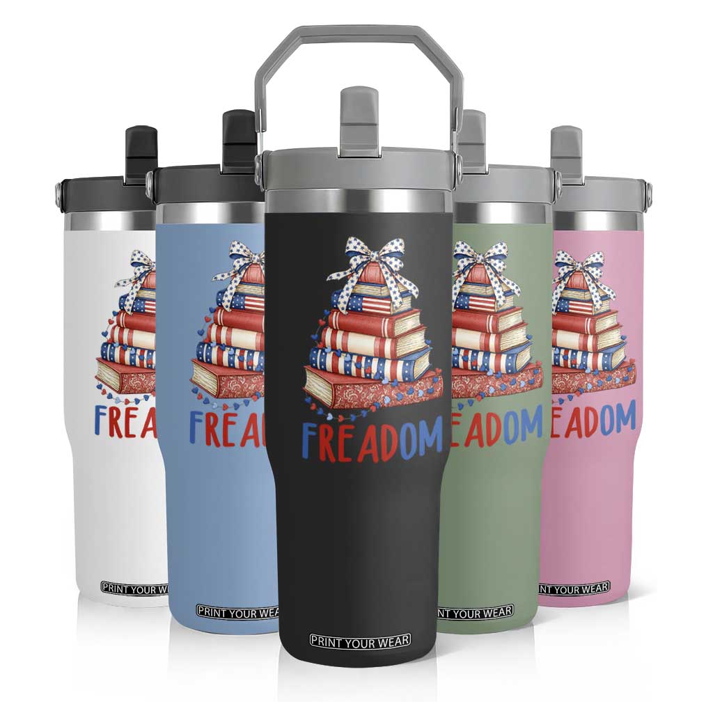 Funny Patriotic Book Lover Gift Flip Straw Tumbler Freadom TS12 Print Your Wear