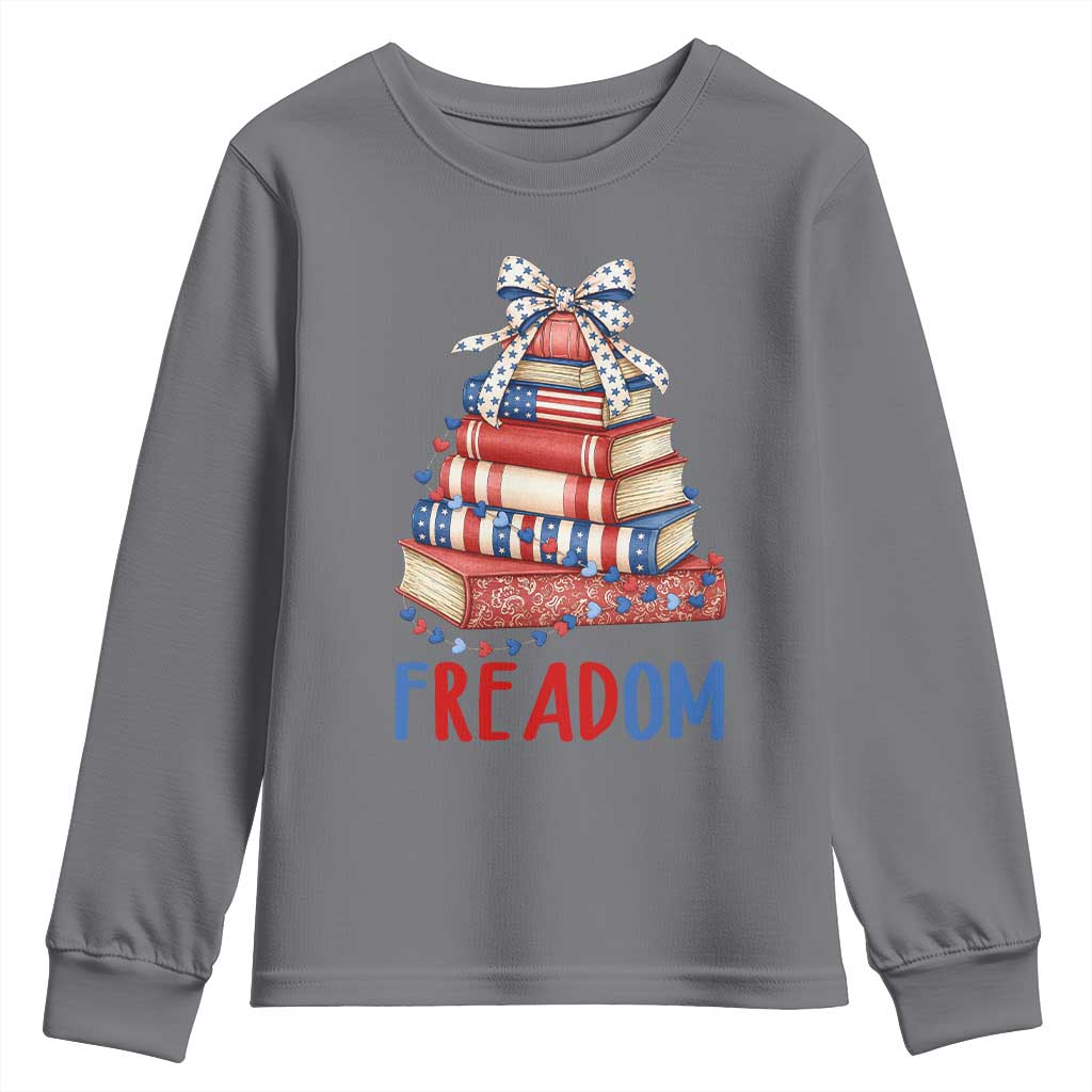Funny Patriotic Book Lover Gift Youth Sweatshirt Freadom TS12 Charcoal Print Your Wear