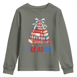 Funny Patriotic Book Lover Gift Youth Sweatshirt Freadom TS12 Military Green Print Your Wear