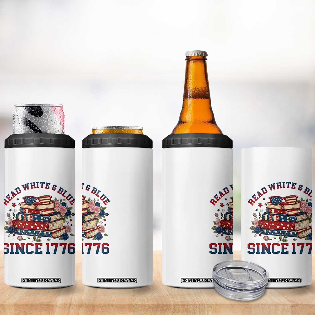 Funny Patriotic Book Lover Gift 4 in 1 Can Cooler Tumbler Read White Blue Since 1776 TS12 Print Your Wear