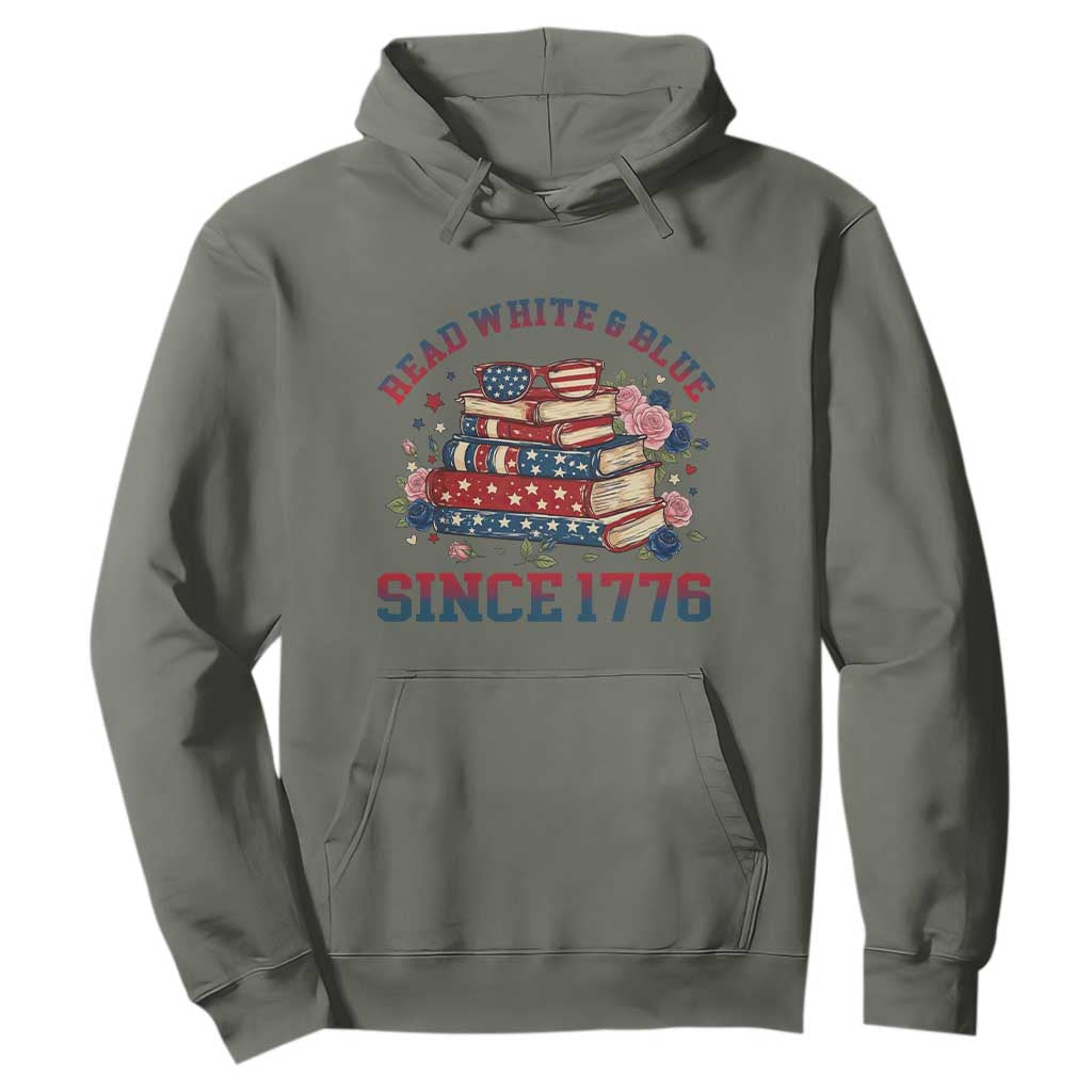 Funny Patriotic Book Lover Gift Hoodie Read White Blue Since 1776 TS12 Military Green Print Your Wear