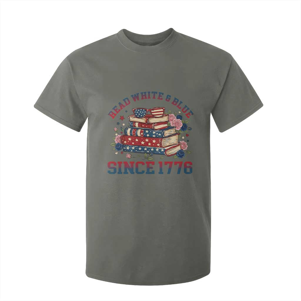 Funny Patriotic Book Lover Gift T Shirt For Kid Read White Blue Since 1776 TS12 Military Green Print Your Wear