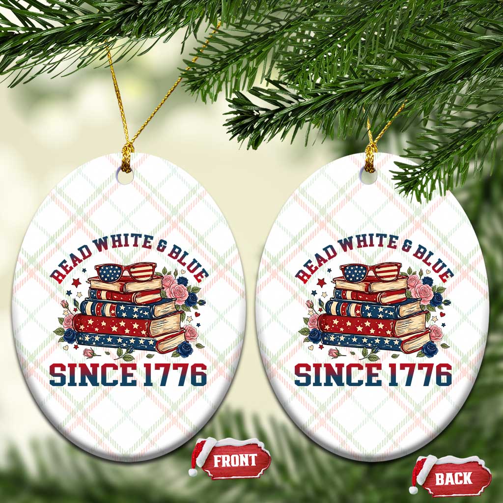 Funny Patriotic Book Lover Gift Ceramic Ornament Read White Blue Since 1776 TS12 Print Your Wear