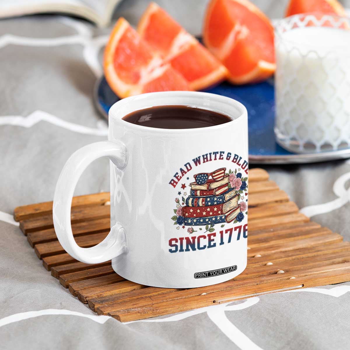 Funny Patriotic Book Lover Gift Coffee Mug Read White Blue Since 1776 TS12 Print Your Wear
