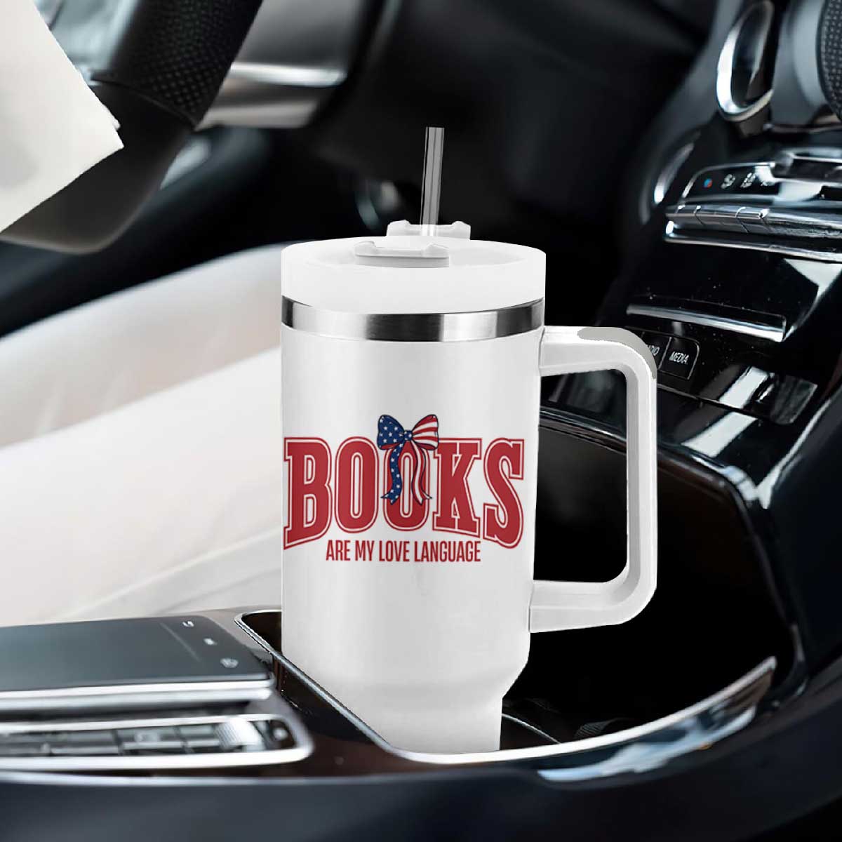 Patriotic Book Lover Gift Tumbler With Handle Books Are My Love Language TS12 Print Your Wear