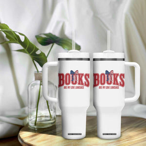 Patriotic Book Lover Gift Tumbler With Handle Books Are My Love Language TS12 Print Your Wear