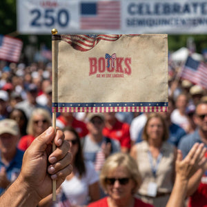 Book Lover Gift Patriotic Handheld Flag Books Are My Love Language TS12 Vintage 8.2" × 5.5" Rustic Tan Navy Print Your Wear