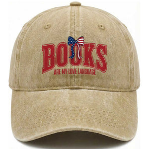 Patriotic Book Lover Gift Washed Cotton Baseball Cap Books Are My Love Language TS12 Print Your Wear