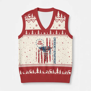 Patriotic ED Nurse Gift V-Neck Knit Sweater Vest 250 Years Of Emergency Department TS12 Beige Red Print Your Wear
