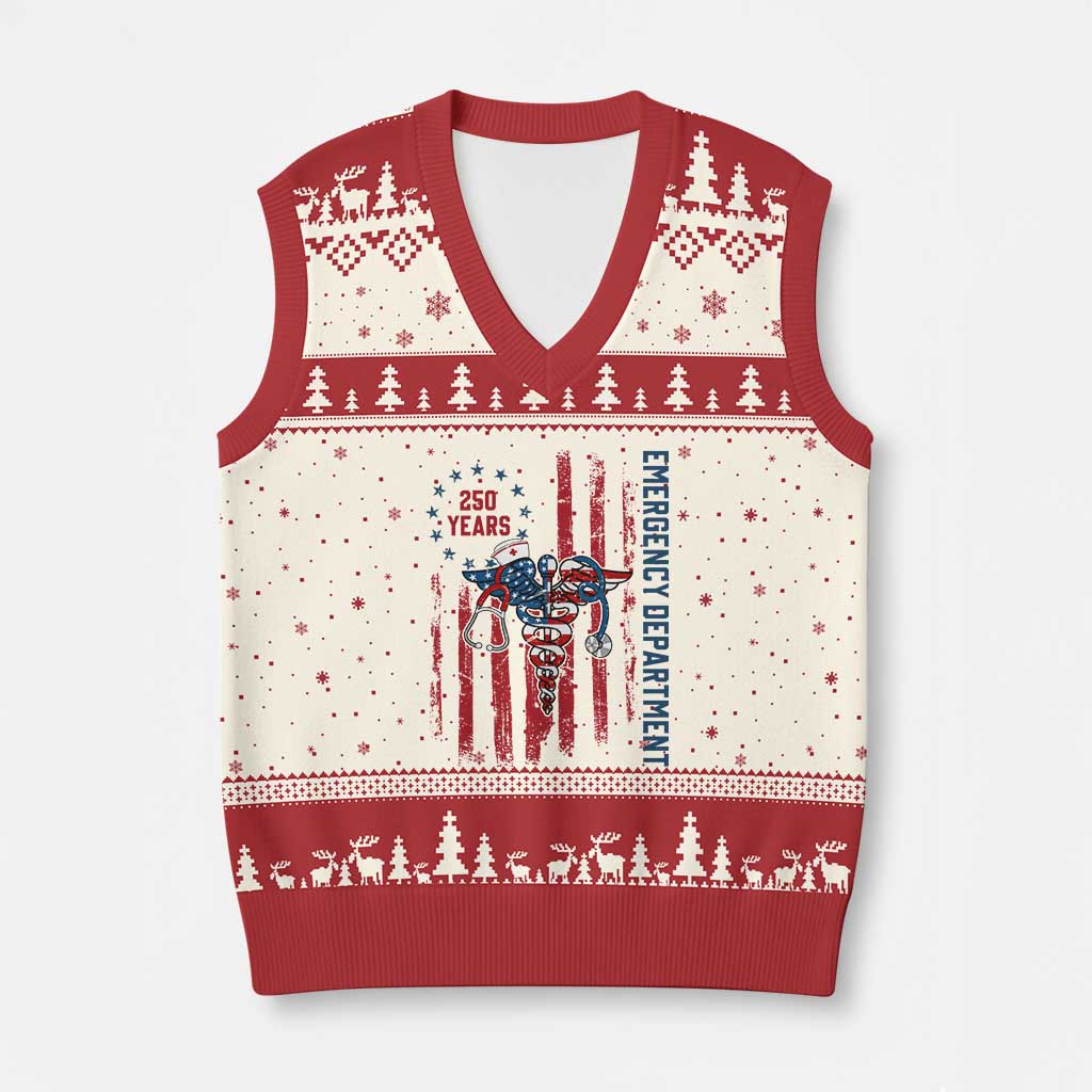 Patriotic ED Nurse Gift V-Neck Knit Sweater Vest 250 Years Of Emergency Department TS12 Beige Red Print Your Wear
