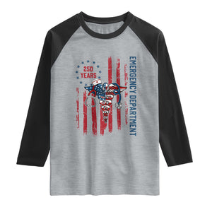 Patriotic ED Nurse Gift Raglan Shirt 250 Years Of Emergency Department TS12 Heather Gray Black Print Your Wear
