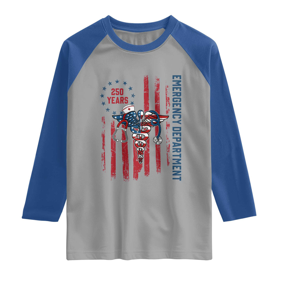 Patriotic ED Nurse Gift Raglan Shirt 250 Years Of Emergency Department TS12 Sport Gray Royal Print Your Wear