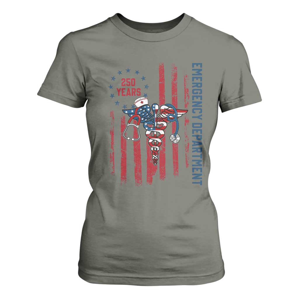 Patriotic ED Nurse Gift T Shirt For Women 250 Years Of Emergency Department TS12 Military Green Print Your Wear