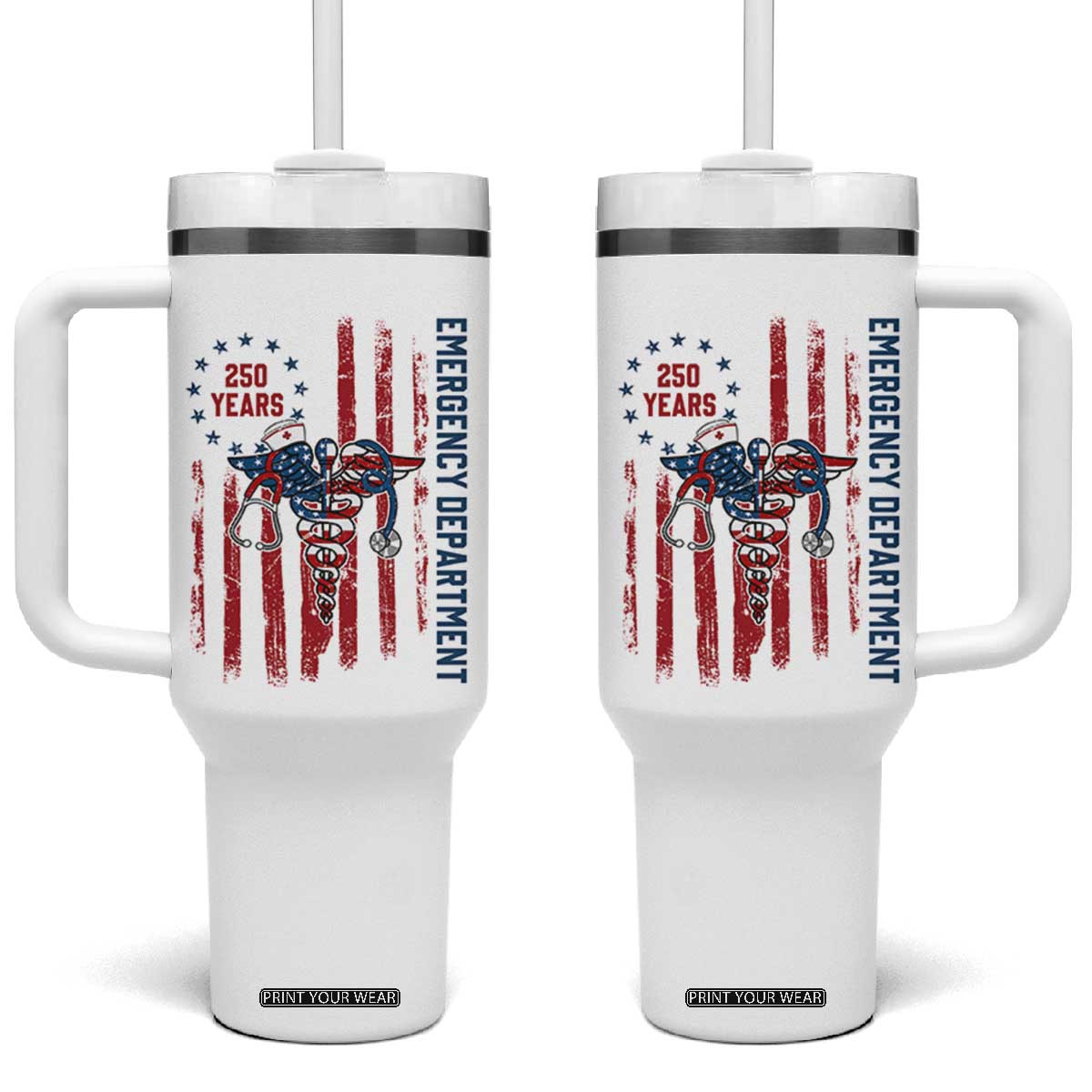 Patriotic ED Nurse Gift Tumbler With Handle 250 Years Of Emergency Department TS12 One Size: 40 oz White Print Your Wear