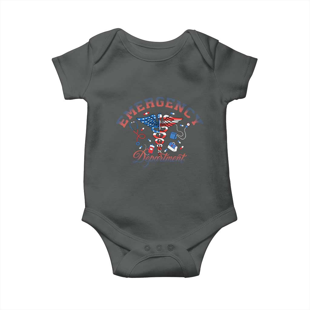 Patriotic Emergency Department Baby Onesie USA 250th Anniversary Medical Gift TS12 Dark Heather Print Your Wear