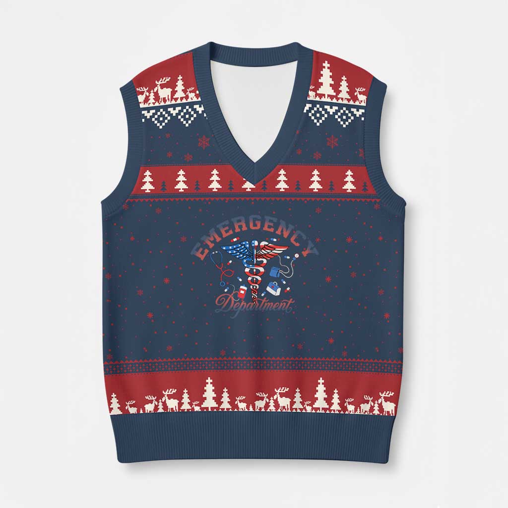 Patriotic Emergency Department V-Neck Knit Sweater Vest USA 250th Anniversary Medical Gift TS12 Navy Red Print Your Wear