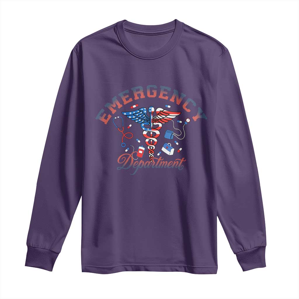 Patriotic Emergency Department Long Sleeve Shirt USA 250th Anniversary Medical Gift TS12 Purple Print Your Wear