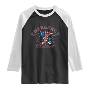 Patriotic Emergency Department Raglan Shirt USA 250th Anniversary Medical Gift TS12 Black White Print Your Wear
