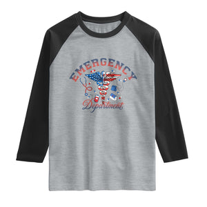Patriotic Emergency Department Raglan Shirt USA 250th Anniversary Medical Gift TS12 Heather Gray Black Print Your Wear
