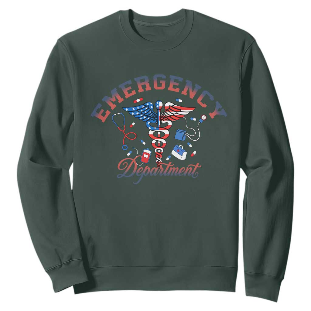 Patriotic Emergency Department Sweatshirt USA 250th Anniversary Medical Gift TS12 Dark Forest Green Print Your Wear