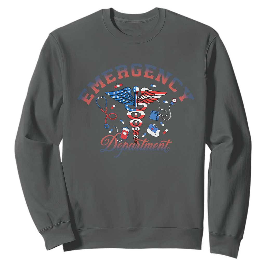 Patriotic Emergency Department Sweatshirt USA 250th Anniversary Medical Gift TS12 Dark Heather Print Your Wear
