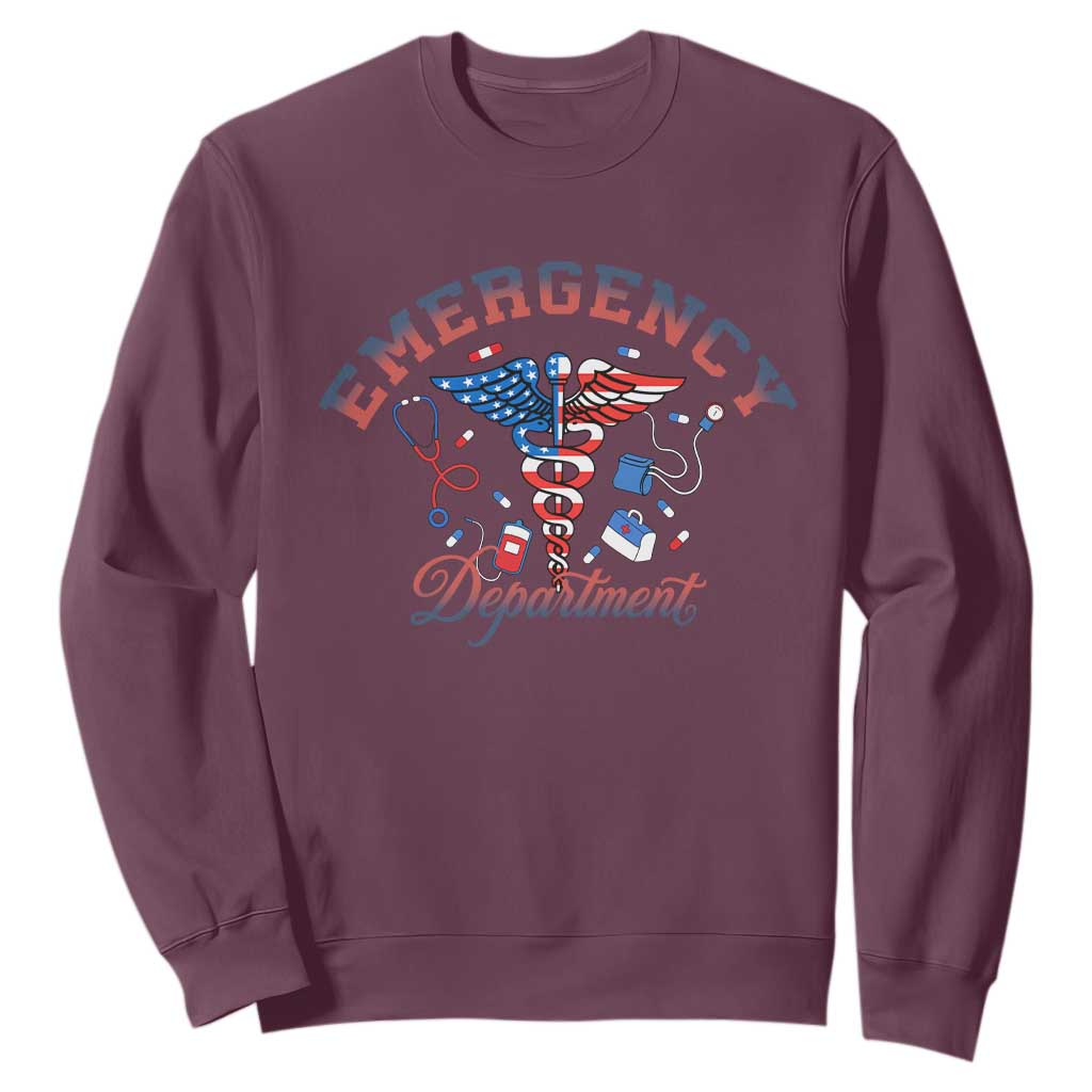 Patriotic Emergency Department Sweatshirt USA 250th Anniversary Medical Gift TS12 Maroon Print Your Wear