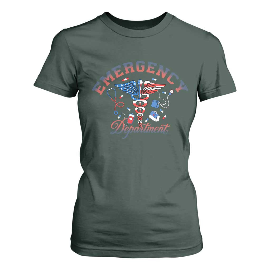 Patriotic Emergency Department T Shirt For Women USA 250th Anniversary Medical Gift TS12 Dark Forest Green Print Your Wear