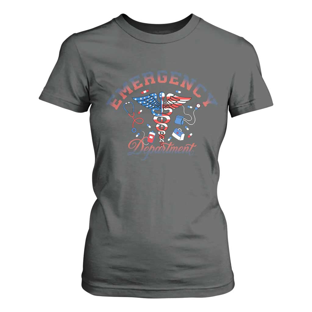 Patriotic Emergency Department T Shirt For Women USA 250th Anniversary Medical Gift TS12 Dark Heather Print Your Wear