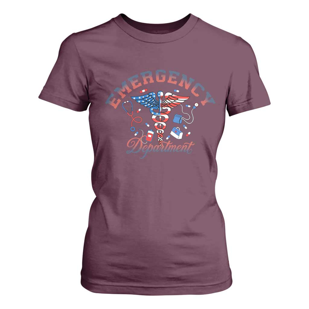 Patriotic Emergency Department T Shirt For Women USA 250th Anniversary Medical Gift TS12 Maroon Print Your Wear