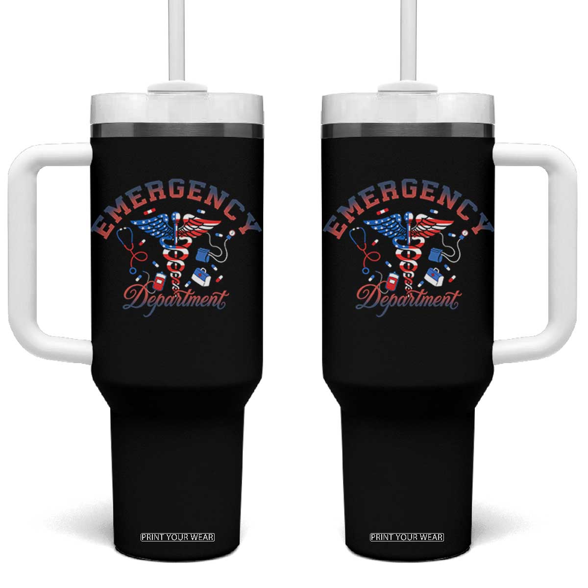 Patriotic Emergency Department Tumbler With Handle USA 250th Anniversary Medical Gift TS12 One Size: 40 oz Black Print Your Wear