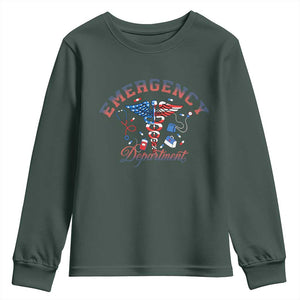 Patriotic Emergency Department Youth Sweatshirt USA 250th Anniversary Medical Gift TS12 Dark Forest Green Print Your Wear