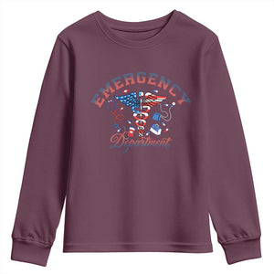 Patriotic Emergency Department Youth Sweatshirt USA 250th Anniversary Medical Gift TS12 Maroon Print Your Wear