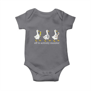 Funny Goose Teacher Testing Day Baby Onesie Off to Actively Monitor TS12 Charcoal Print Your Wear