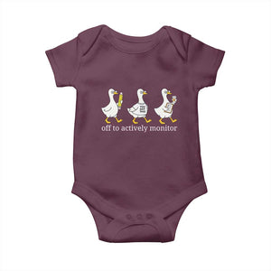 Funny Goose Teacher Testing Day Baby Onesie Off to Actively Monitor TS12 Maroon Print Your Wear
