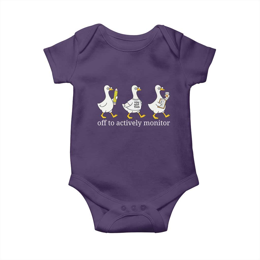 Funny Goose Teacher Testing Day Baby Onesie Off to Actively Monitor TS12 Purple Print Your Wear