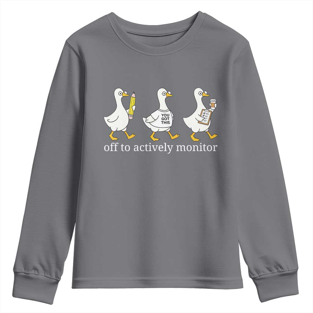 Funny Goose Teacher Testing Day Youth Sweatshirt Off to Actively Monitor TS12 Charcoal Print Your Wear