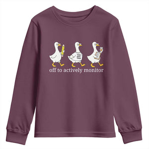 Funny Goose Teacher Testing Day Youth Sweatshirt Off to Actively Monitor TS12 Maroon Print Your Wear