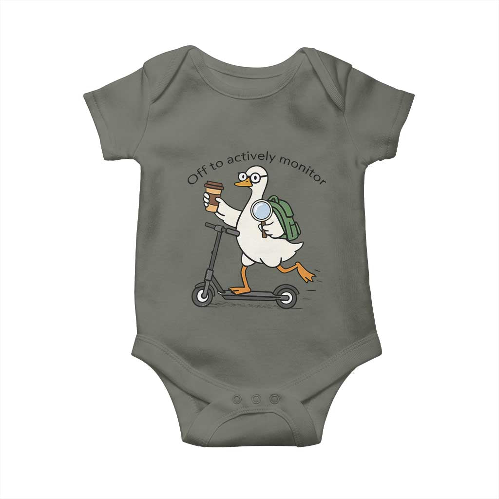 Funny Silly Goose Proctor Baby Onesie Off to Actively Monitor Teacher Testing Day TS12 Military Green Print Your Wear