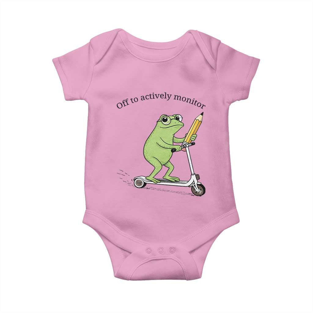 Funny Frog Teacher Testing Test Day Baby Onesie Off To Actively Monitor TS12 Light Pink Print Your Wear