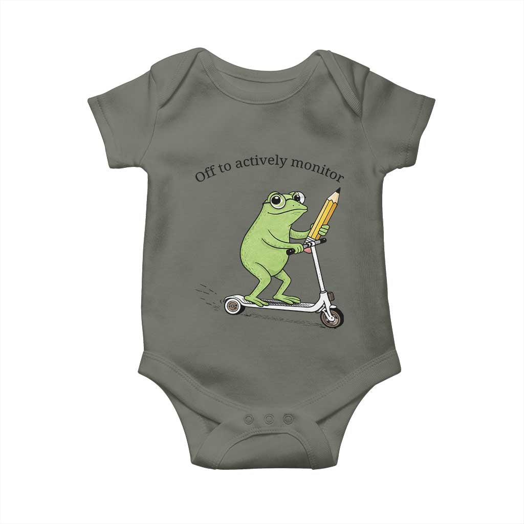 Funny Frog Teacher Testing Test Day Baby Onesie Off To Actively Monitor TS12 Military Green Print Your Wear