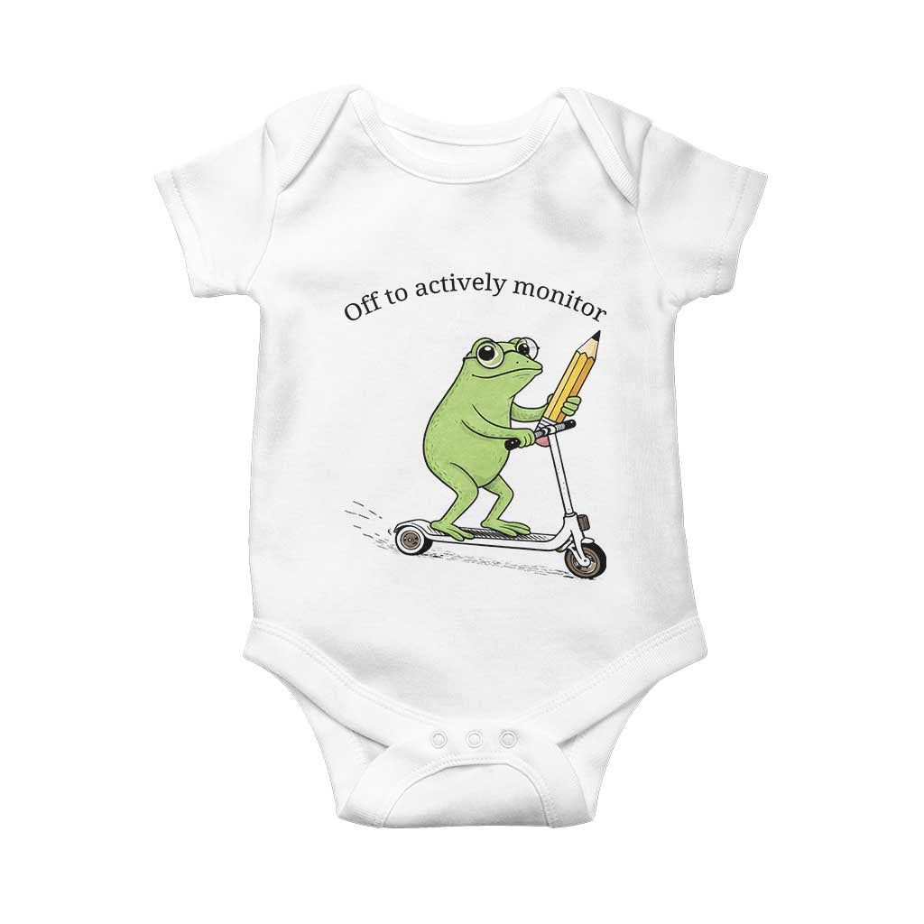 Funny Frog Teacher Testing Test Day Baby Onesie Off To Actively Monitor TS12 White Print Your Wear
